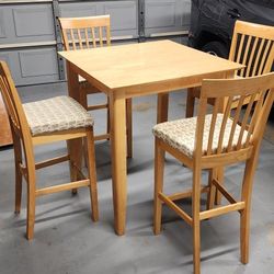 Bar Counter Height Square Dining Table Set - Solid Wood 