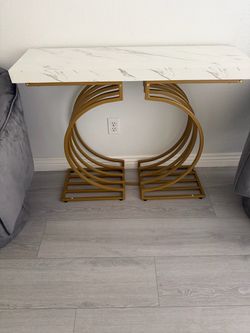Gold Console Table with Marble-Top