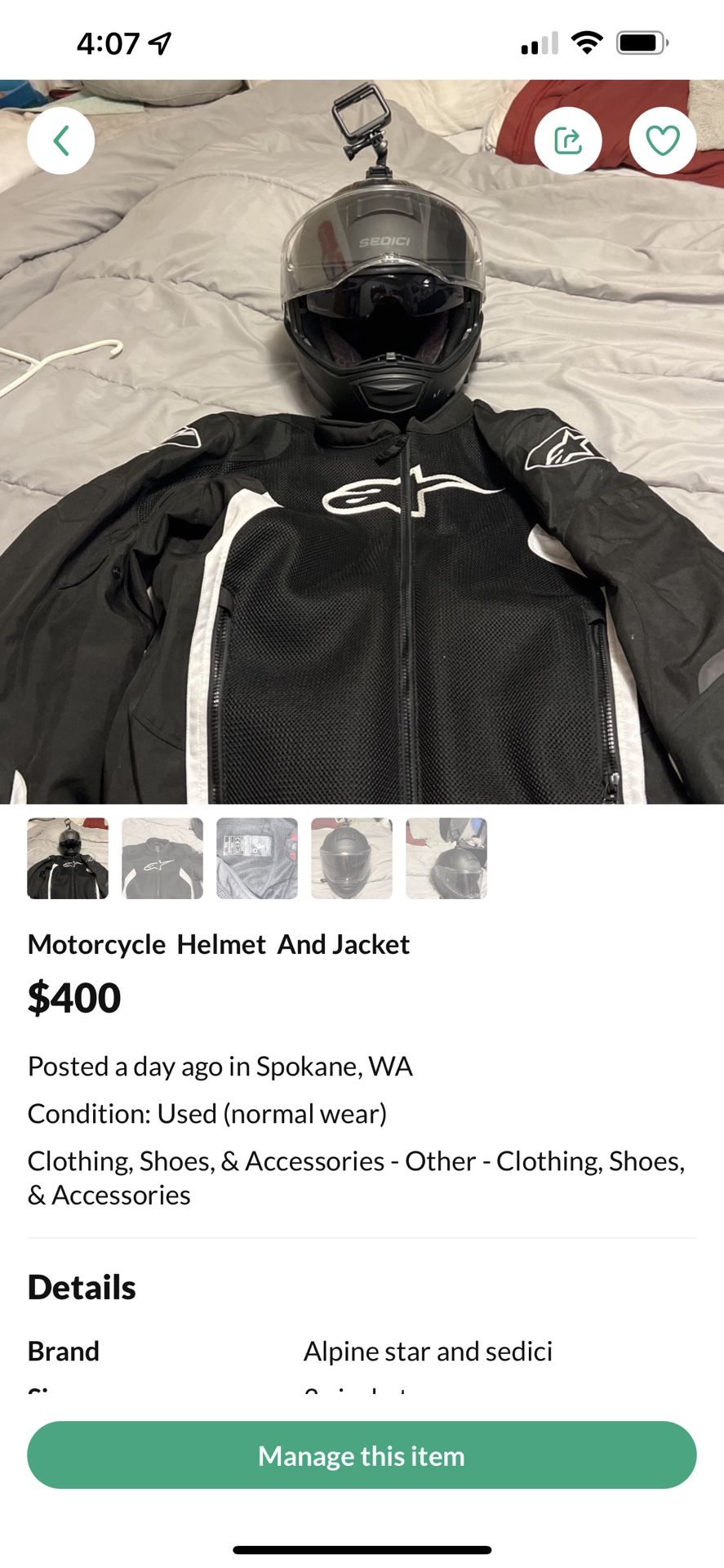 Motorcycle helmet and jacket