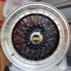 17 inch rims BBS RS Style Reps 5x100/5x112 Black Gold Rivets