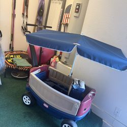Little Tikes Deluxe Ride & Relax Wagon w/ Umbrella & Cooler – Like New