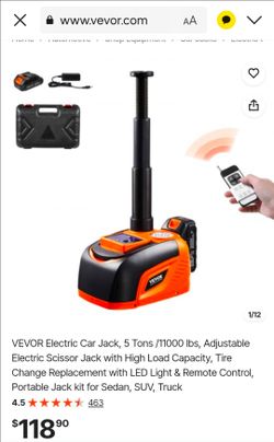 VEVOR Electric Car Jack, 5 Tons /11000 lbs, Adjustable Electric Scissor Jack with High Load Capacity, Tire Change Replacement with LED Light & Remote 