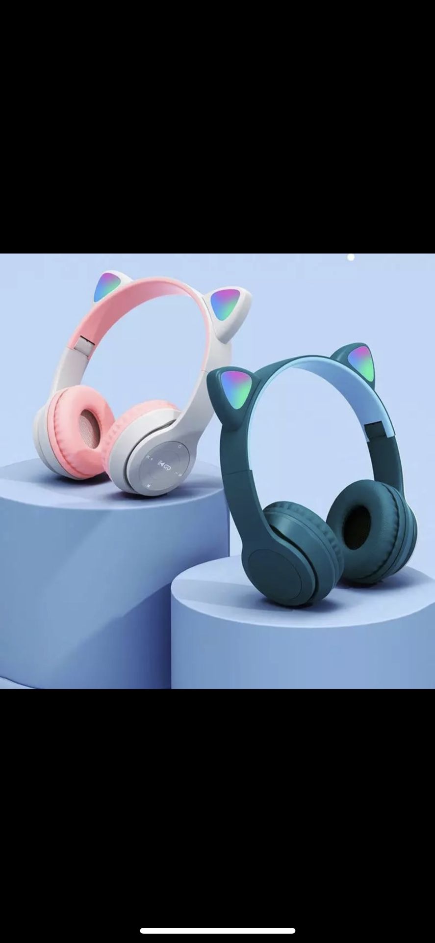 Light Blue Tooth Cat Ear Wireless Head Phones