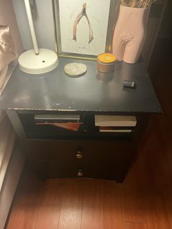 Black Wooden Nightstand with Drawers
