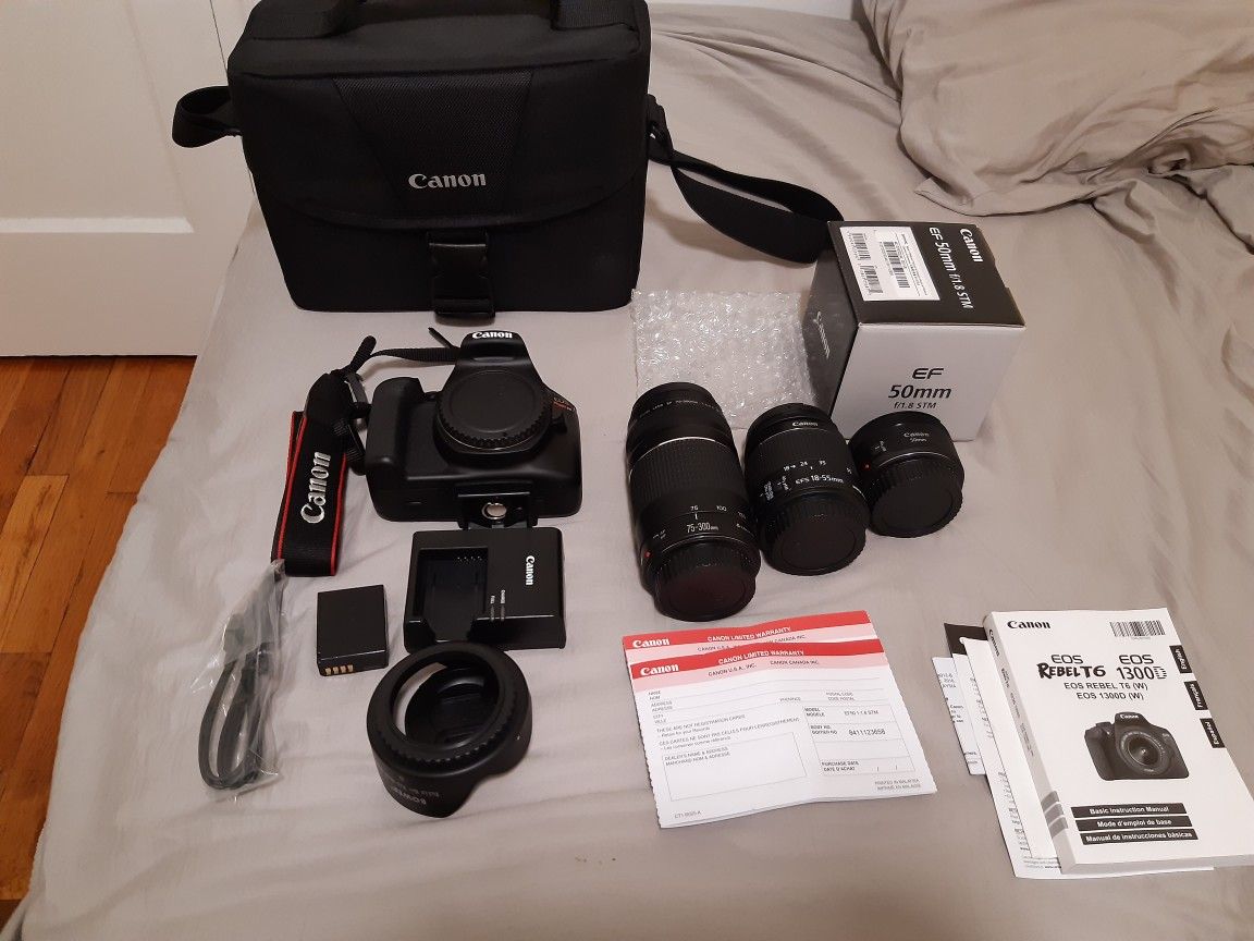 Canon Rebel T6 DSLR Camera + 3 Lenses NEW