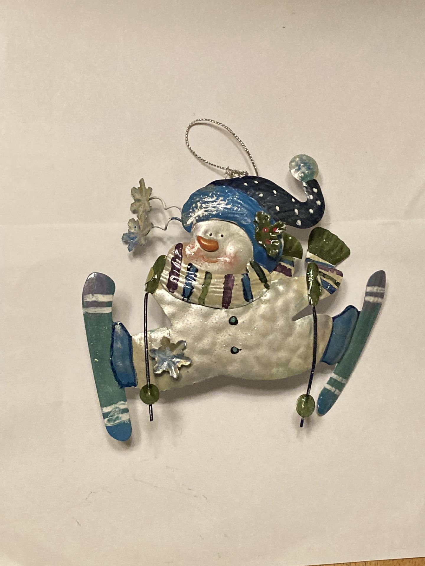 Whimsical Snowman On Skis Christmas Ornament
