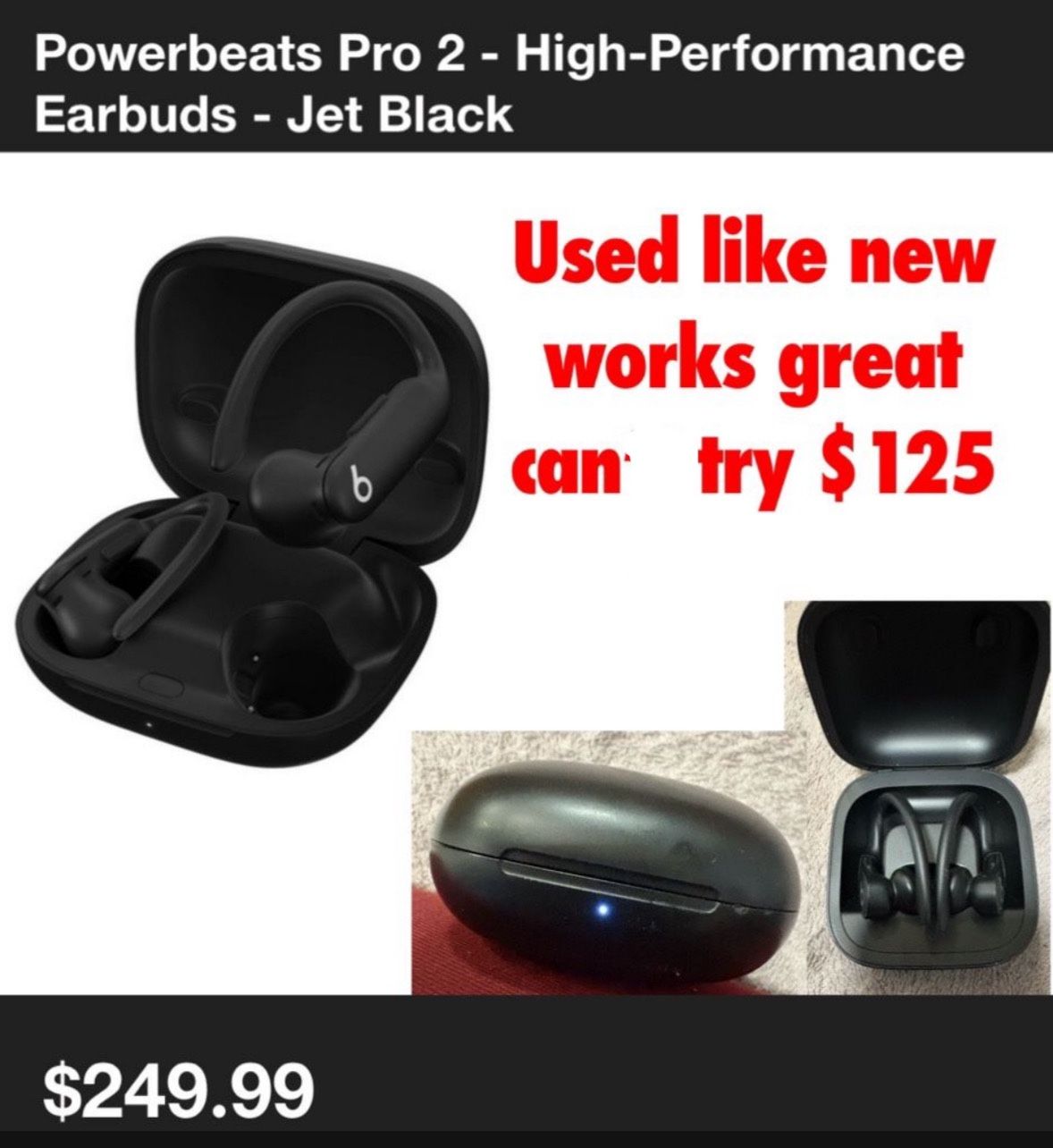 Like new Powerbeats Pro True Wireless Bluetooth Earphones beats case wire only $125 cash only East Palmdale can test