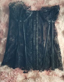 Black Lace and Faux Leather Corset