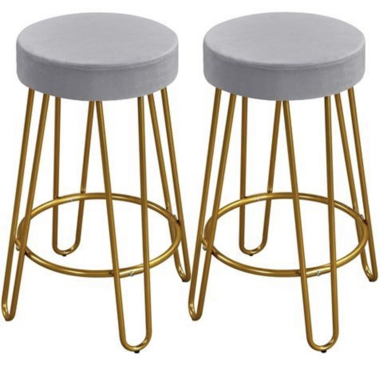 Set of 2 Upholstered Velvet Counter Stools with Metal Legs