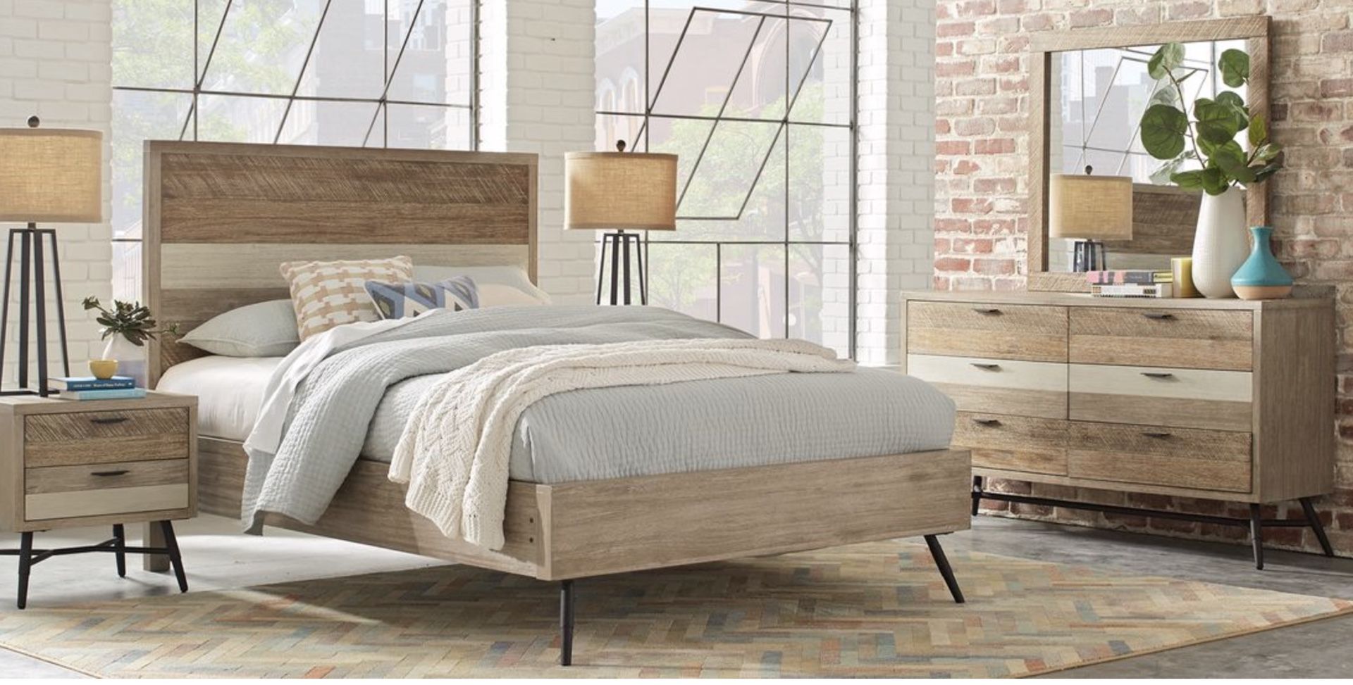 Midtown Loft Natural Bedroom Set , 6 Piece Queen