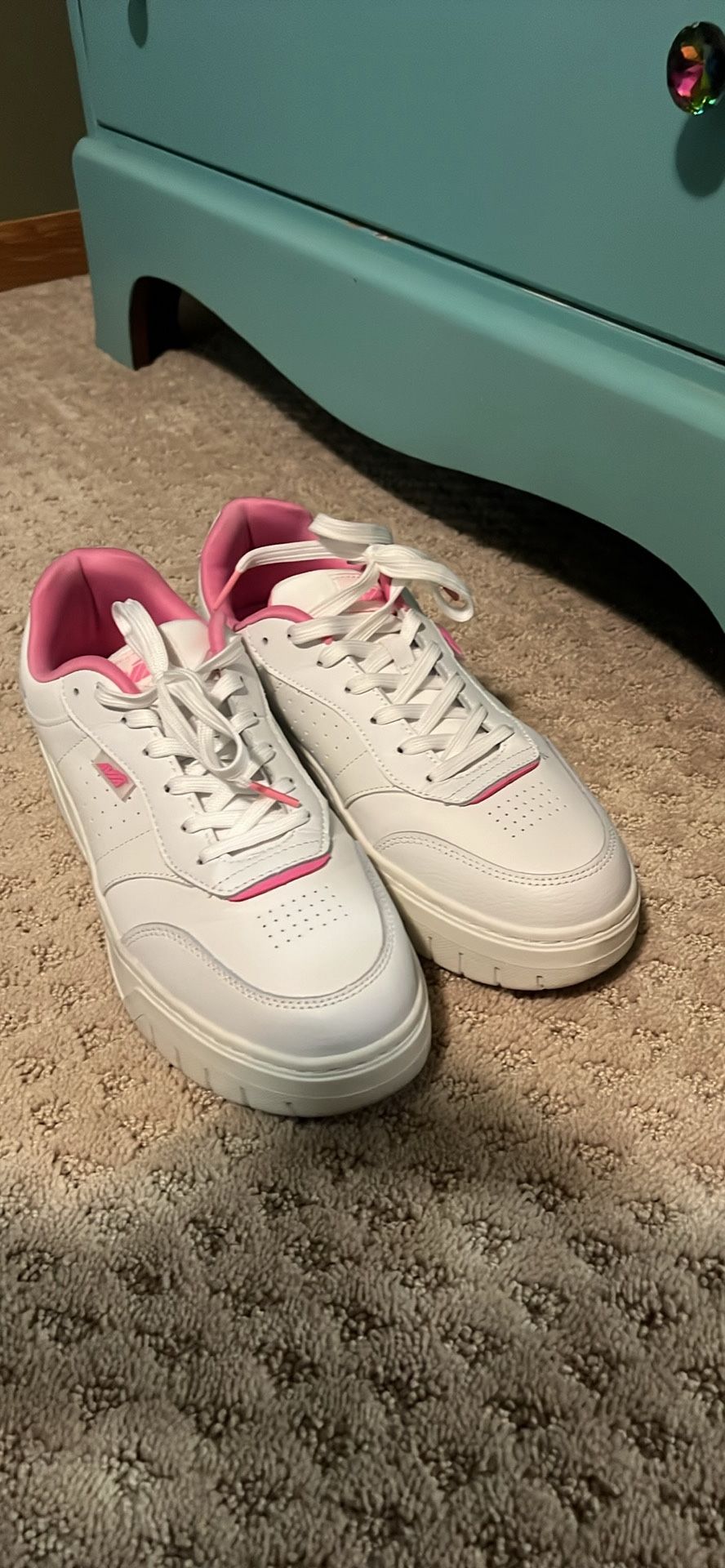 Women's White Sneakers with Pink Accents