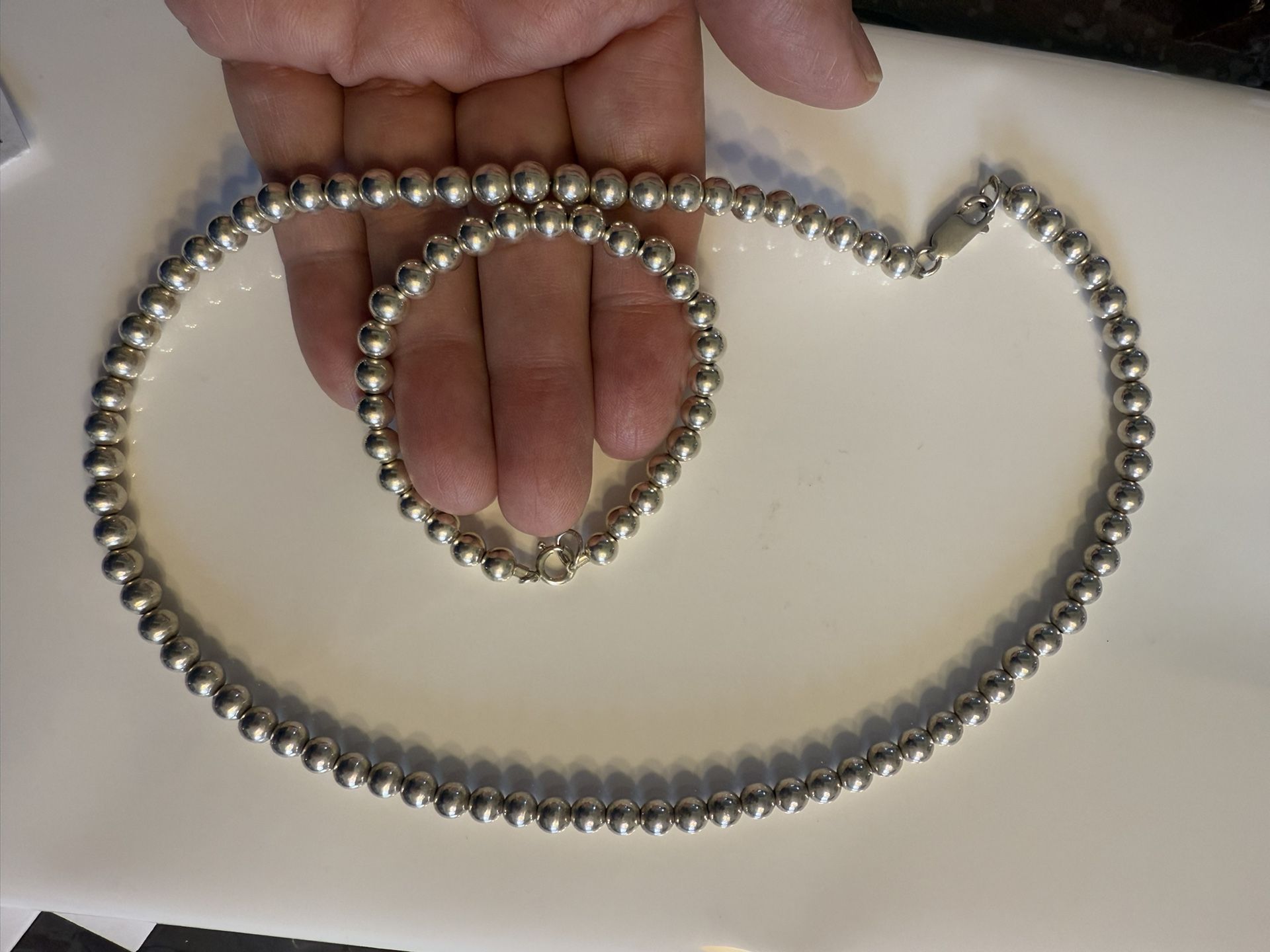 sterling silver 925  ball beads 17” necklace and 7” bracelet lobster clasp , 25.9 grams.please check out all photos for more details and also look at 