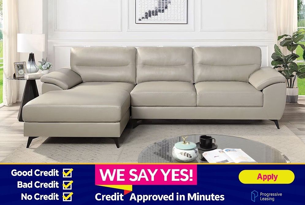FINANCE TODAY! - Mid Century Modern Taupe Leatherette Couch Sofa Sectional