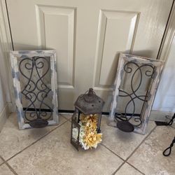 Incredible Decor Lantern Floral Arrangement And Candle Holder Pair 
