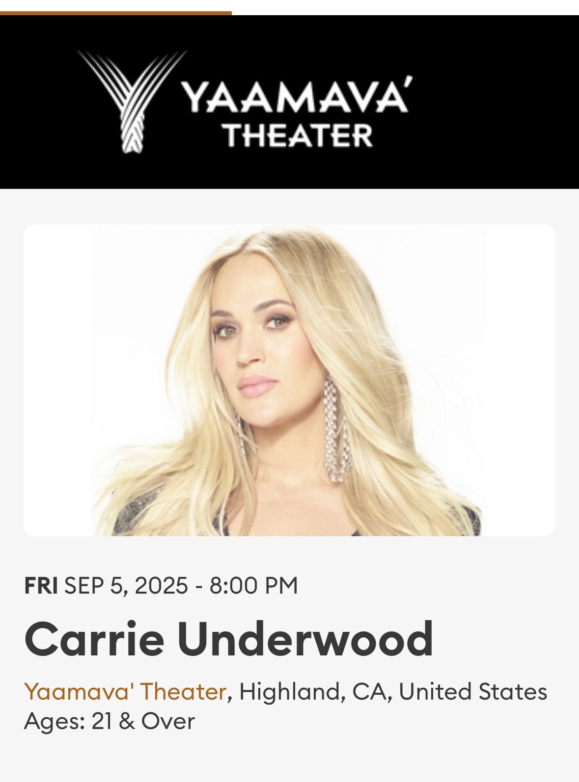 Carrie Underwood Tickets 9/5 Yaamava 