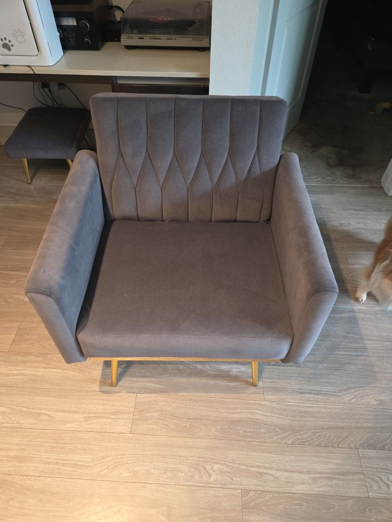 Velvet Single Sofa Chair With Ottomon