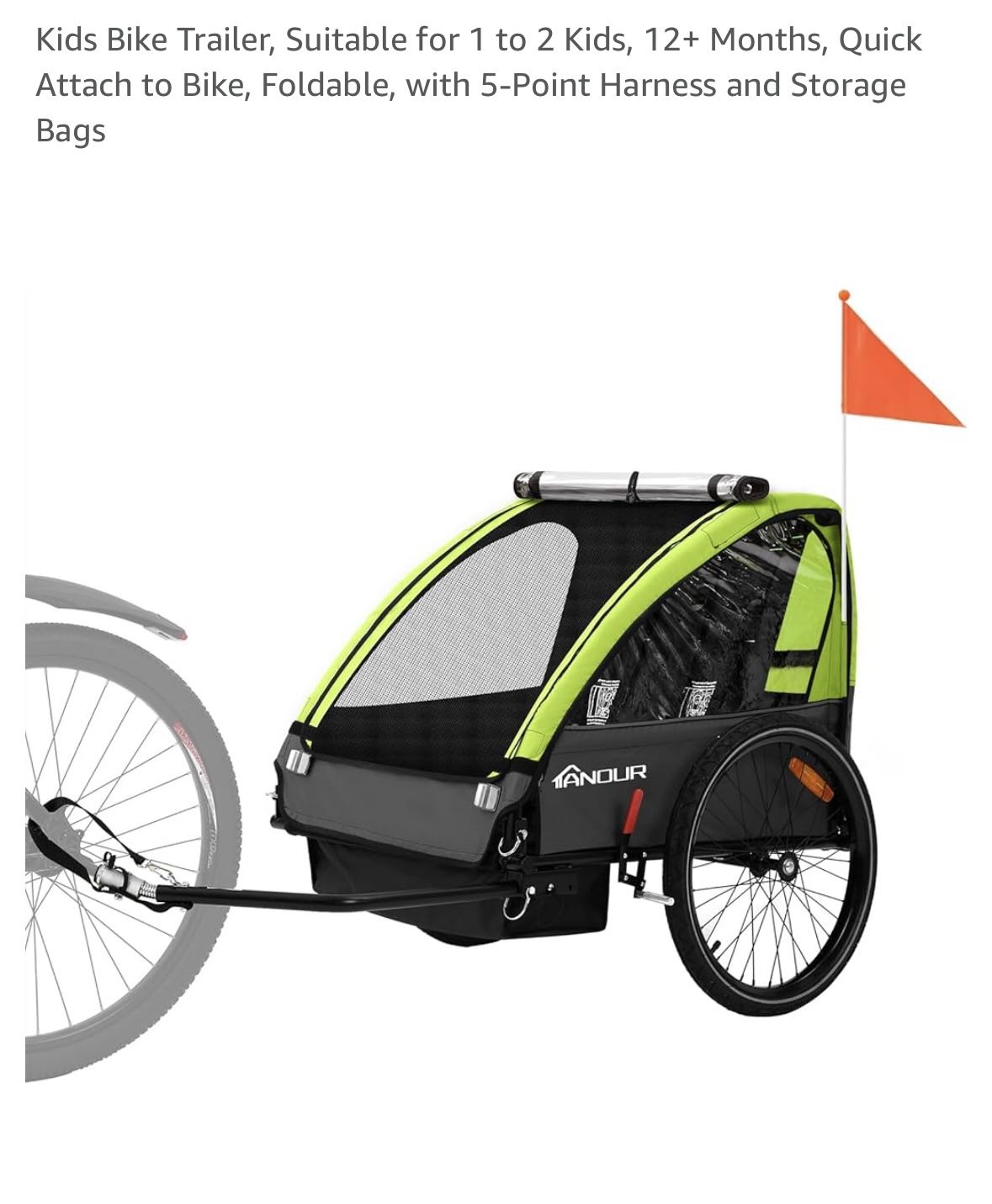 Extension De Bicicleta Para Ninos/Kids Bike Trailer, Suitable for 1 to 2 Kids, 12+ Months, Quick Attach to Bike, Foldable