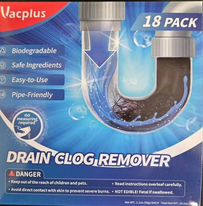 18-Pack Vacplus Biodegradable Drain Clog Remover