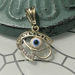 Evil Eye Gold Plated Pendant With Greek Design 