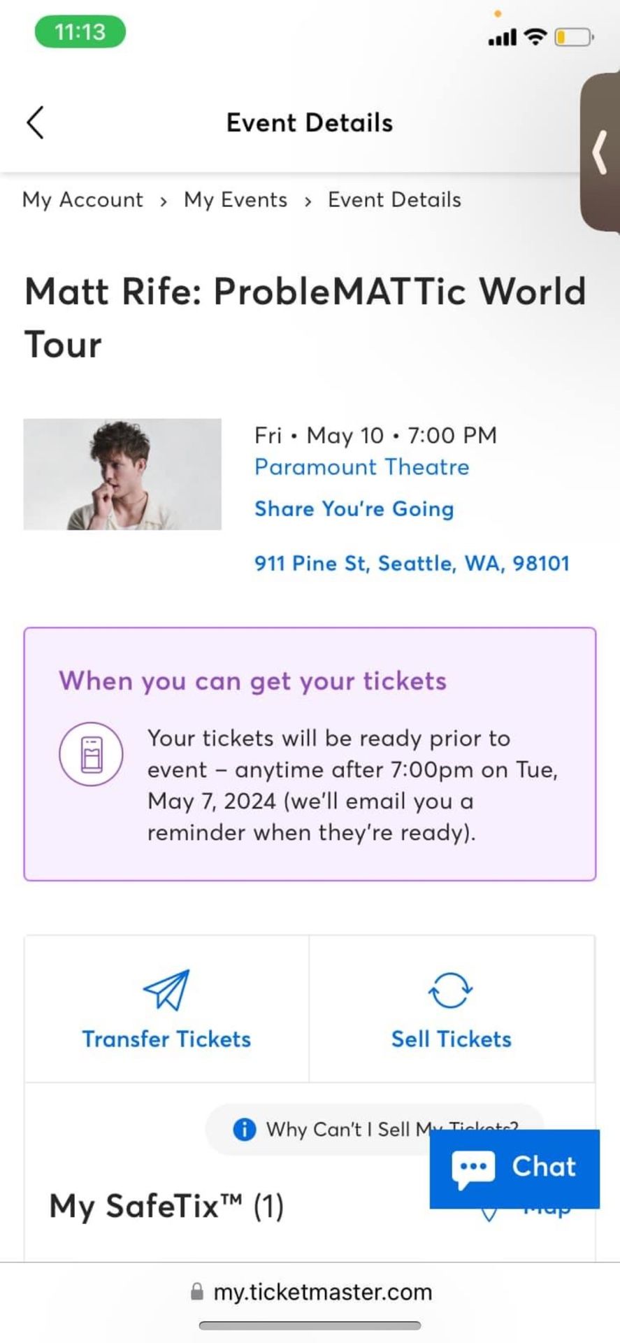 Selling 2 Matt Rife tickets In Seattle May 10 @7pm Row W $520 obo