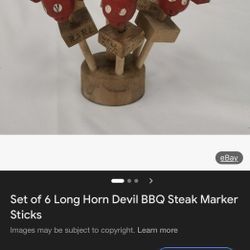 Set of 6 Long Horn Devil BBQ Steak Marker Sticks 
