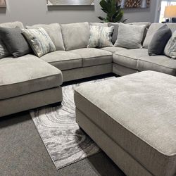 Ardsley Pewter Grey U Shaped Huge Cozy Sectional Sofa With Chaise