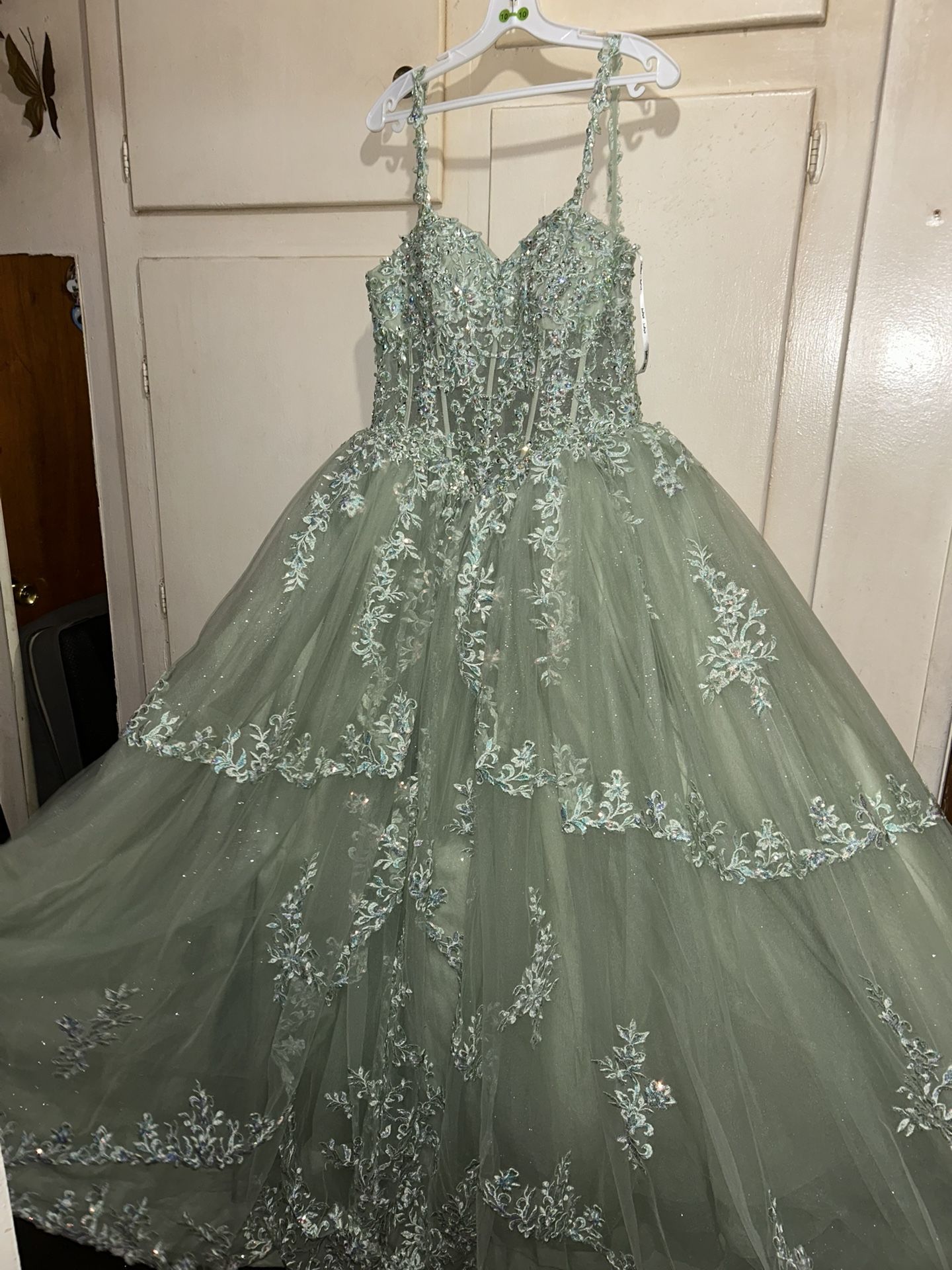 Sage Dress Size Sm With Shawl and Hoop