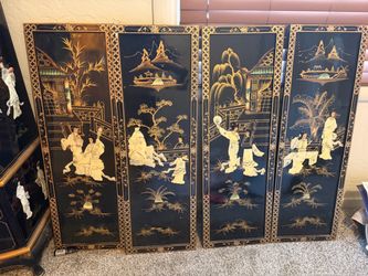 Chinese Lacquered Wall Panels Set of 4