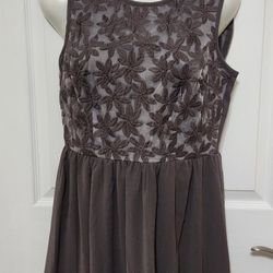 Xhilaration Women's Dress Floral Detailed Charcoal Grey Sleeveless Zipper Sz M