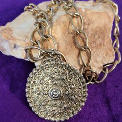 Goldtone Medallion. Goldtone Chain.