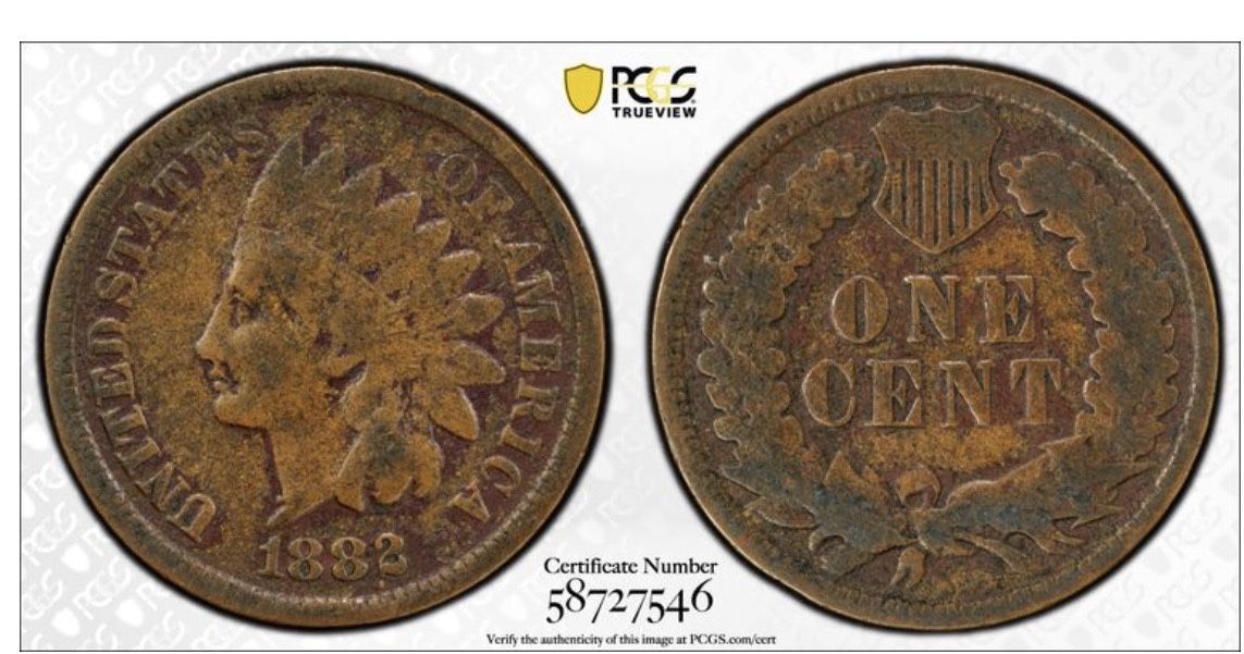 1882 Indian Head Cent 1C – PCGS Genuine – Environmental Damage – VG Details – U.S. Copper