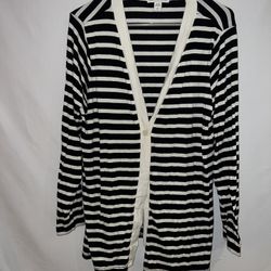 Ladies Womens Large Coldwater Creek Black & White striped one button cardigan 