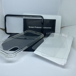For iPhone X / iPhone Xs Lot Of 2 Tempered Glass Screen Protector And TPU Soft Clear Case 