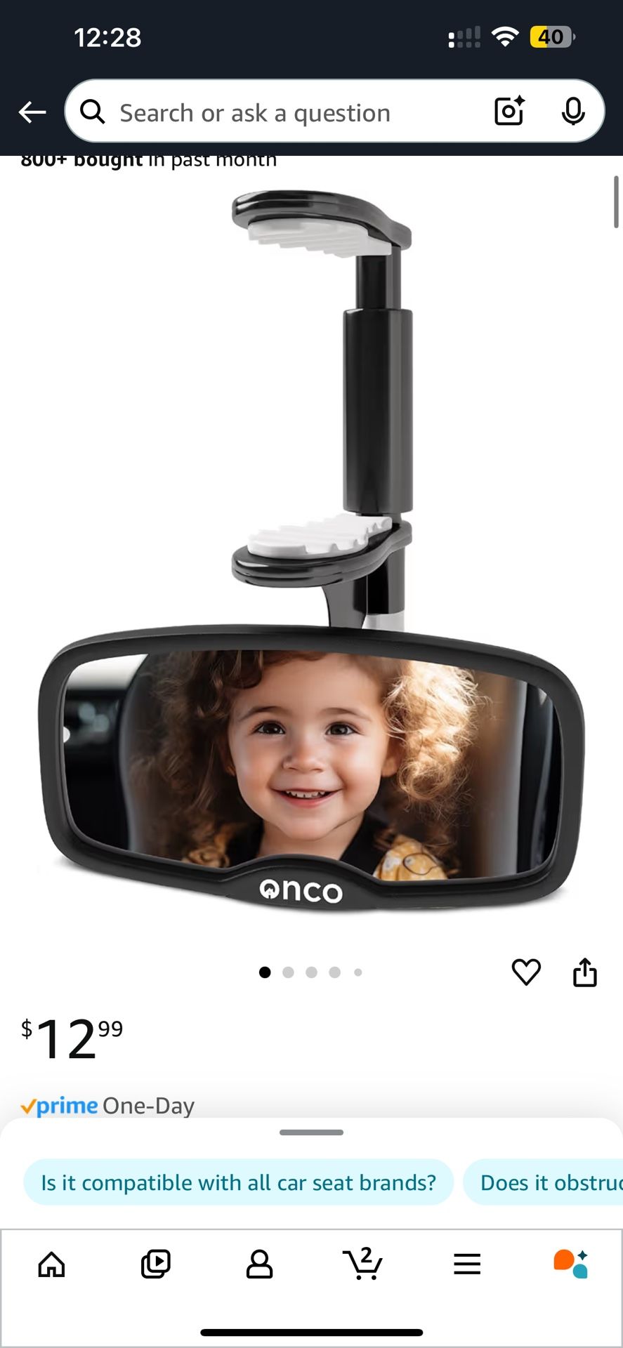 Onco Forward Facing Baby Car Mirror - Clip On Car Mirror for Baby, 100% Shatterproof & Shakeproof
