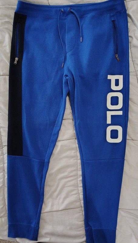 Ralph Lauren Men's Royal Blue Joggers with Black Accent Size Medium