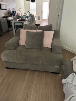 Soft Grey Velvet Couch and Oversized Chair