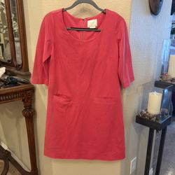 KATE SPADE Coral Pink 3/4 Sleeve Gold Zipper Shift Dress Size Medium