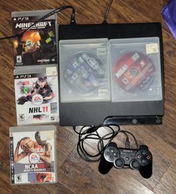 Sony PlayStation 3 Console PS3 Slim Black Bundle Controller & Cords Tested