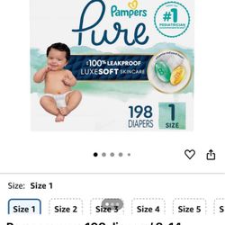Pampers pure 198 diapers/ 8-14 pounds stage 1/ seal new box
