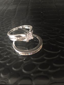 Silver white gold 18k ring band set
