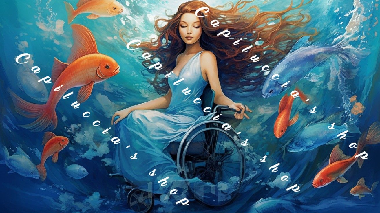 Beautiful mermaid in wheel chair poster 16X30