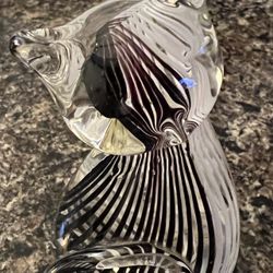 Murano Style Art Glass Cat Figurine Black White Striped Handblown Paperweight