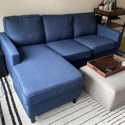 Blue Modern Harmon 80” Sectional Sofa with Reversible Chaise by Serta