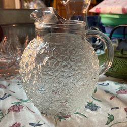 Vintage Retro Anchor Hocking Lido Milano Clear Bubble Glass Ball Pitcher 1960s