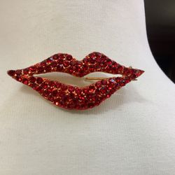 Ruby Red Rhinestone Brooch Pin Red Lips