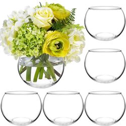6 Pack Clear Round Glass Vases, 4.7” W x 3.5” H, Bubble Bowl Flower Vase for Table Centerpieces, Candle Holders for Wedding Event Home Decor