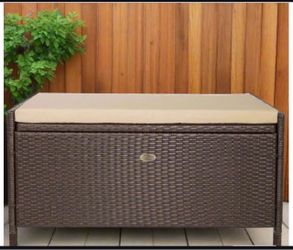 Outdoor Wicker Storage Bench with Cushion