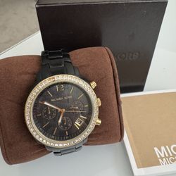 Michael Kors Black & Gold Chronograph Watch 