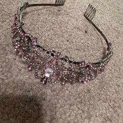 Tiara vintage pink metal rhinestone princess costume crown