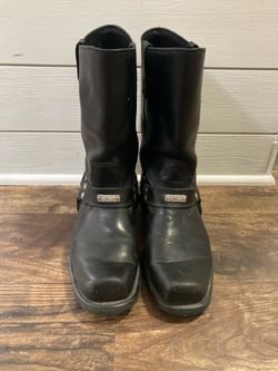 Black Chopper Harness Square Toe Motorcycle Boots